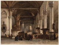 BB 073
<br/>
Interieur van de Oude Kerk te Amsterdam, gestofferd met figuren in 17de-eeuws costuum (Intérieur de la Vielle-Eglise (oude kerk) à Amsterdam
<br/>
<em>Bosboom, Johannes (1817-1891)</em>